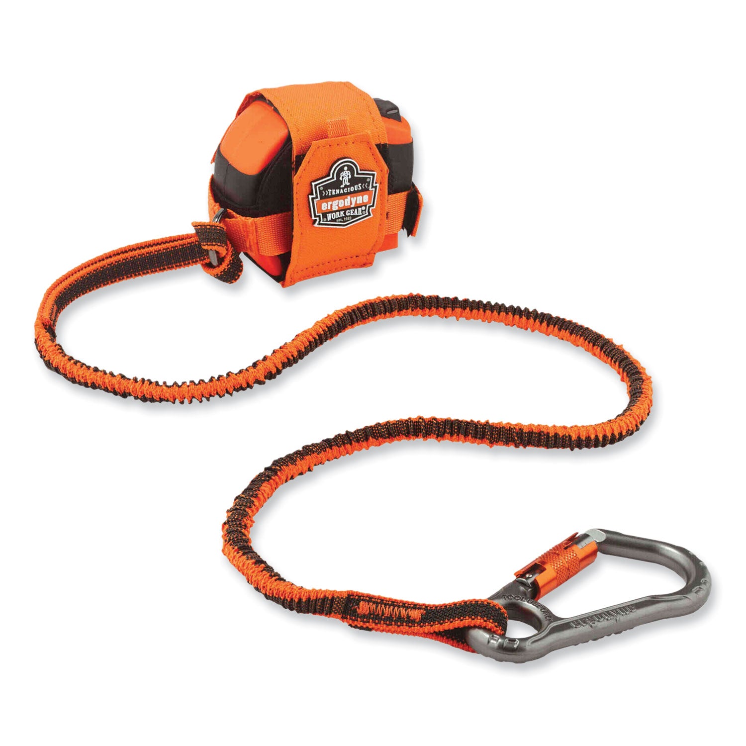 Squids 3108F(x)Tool Lanyard w/Locking Aluminum Carabiner+Loop, 15lb Max Work Cap, 38" to 48",OR/GY,Ships in 1-3 Business Days