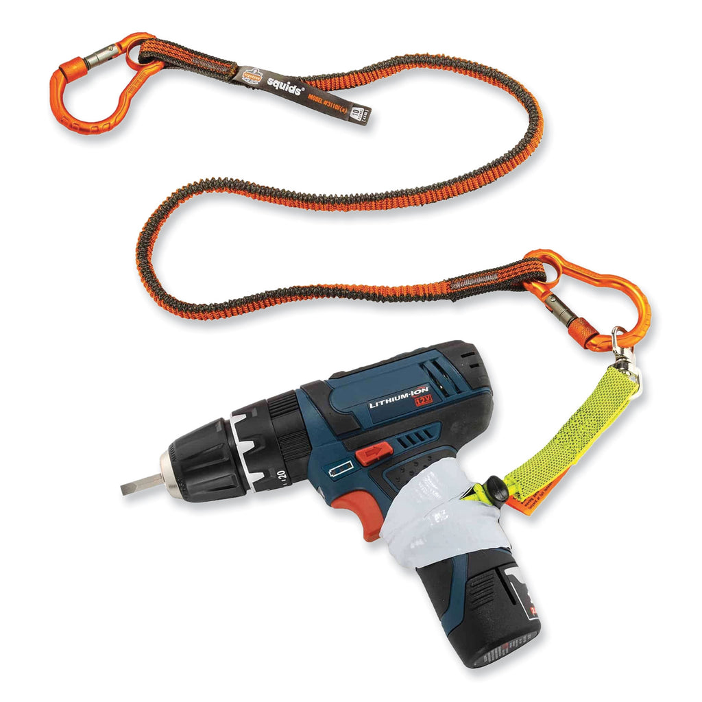 Squids 3110F(x) Tool Lanyard w/Aluminum Carabiners, 10lb Max Work Capacity, 38" to 48",Orange/Gray,Ships in 1-3 Business Days