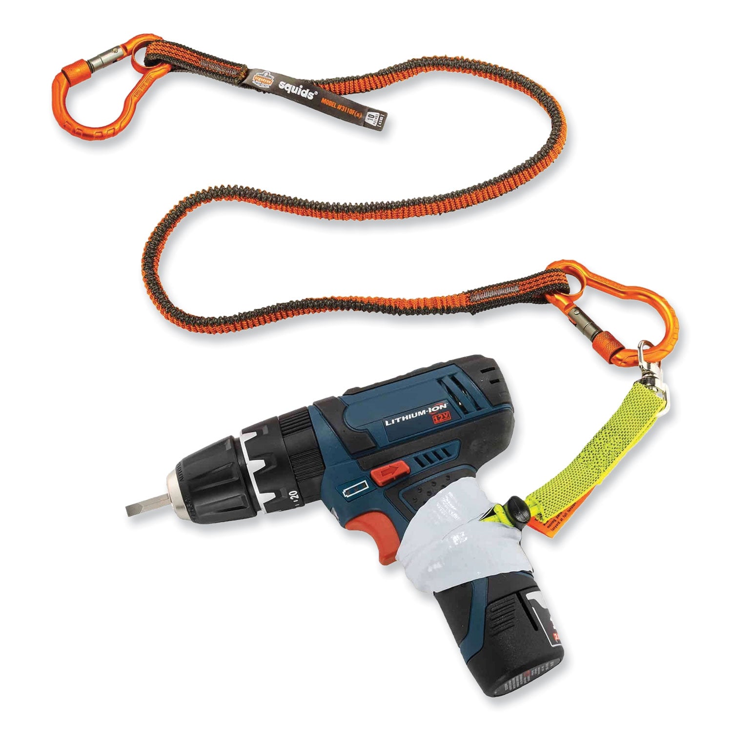 Squids 3110F(x) Tool Lanyard w/Aluminum Carabiners, 10lb Max Work Capacity, 38" to 48",Orange/Gray,Ships in 1-3 Business Days