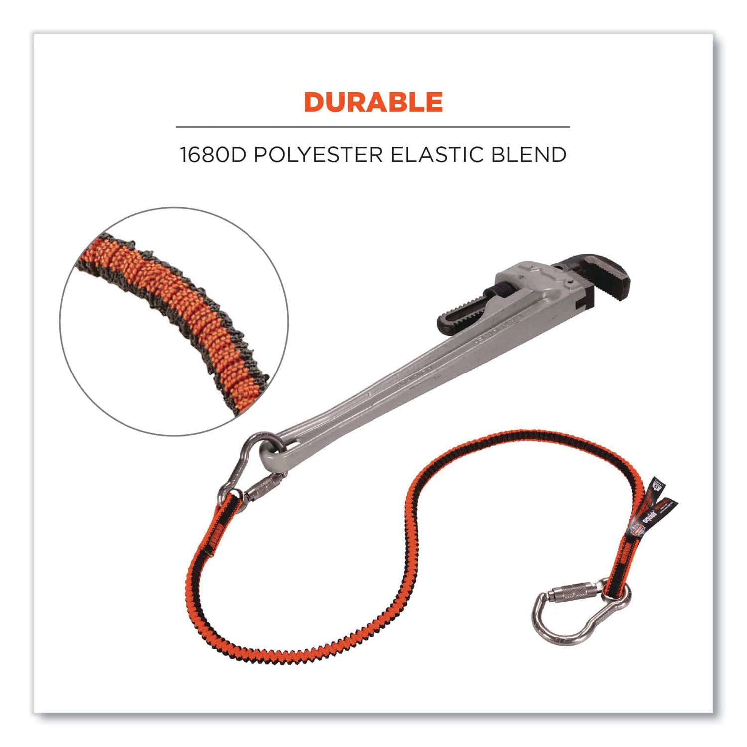 Squids 3111F(x) Tool Lanyard w/StainlessSteel Carabiners,15lb Max Work Cap, 38" to 48",Orange/Gray,Ships in 1-3 Business Days