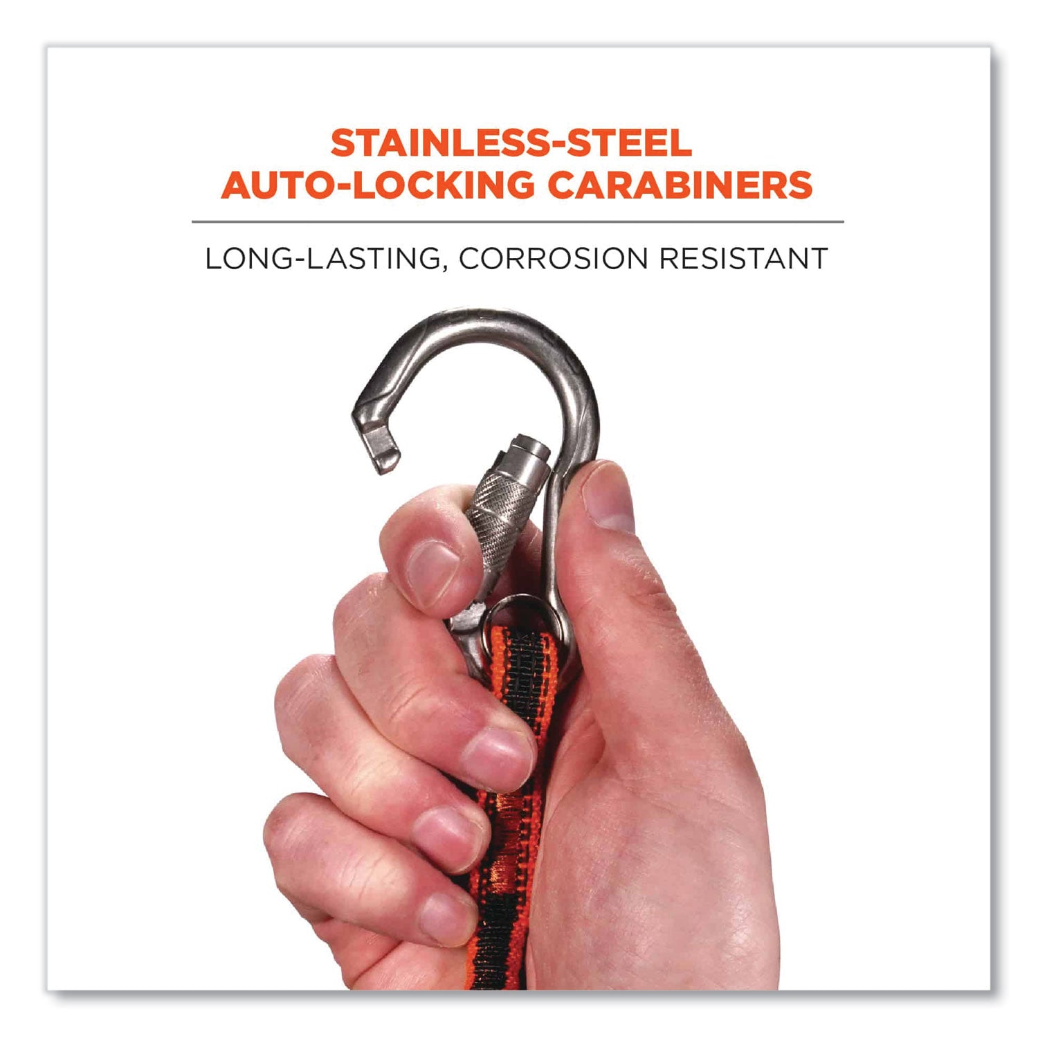Squids 3111F(x) Tool Lanyard w/StainlessSteel Carabiners,15lb Max Work Cap, 38" to 48",Orange/Gray,Ships in 1-3 Business Days