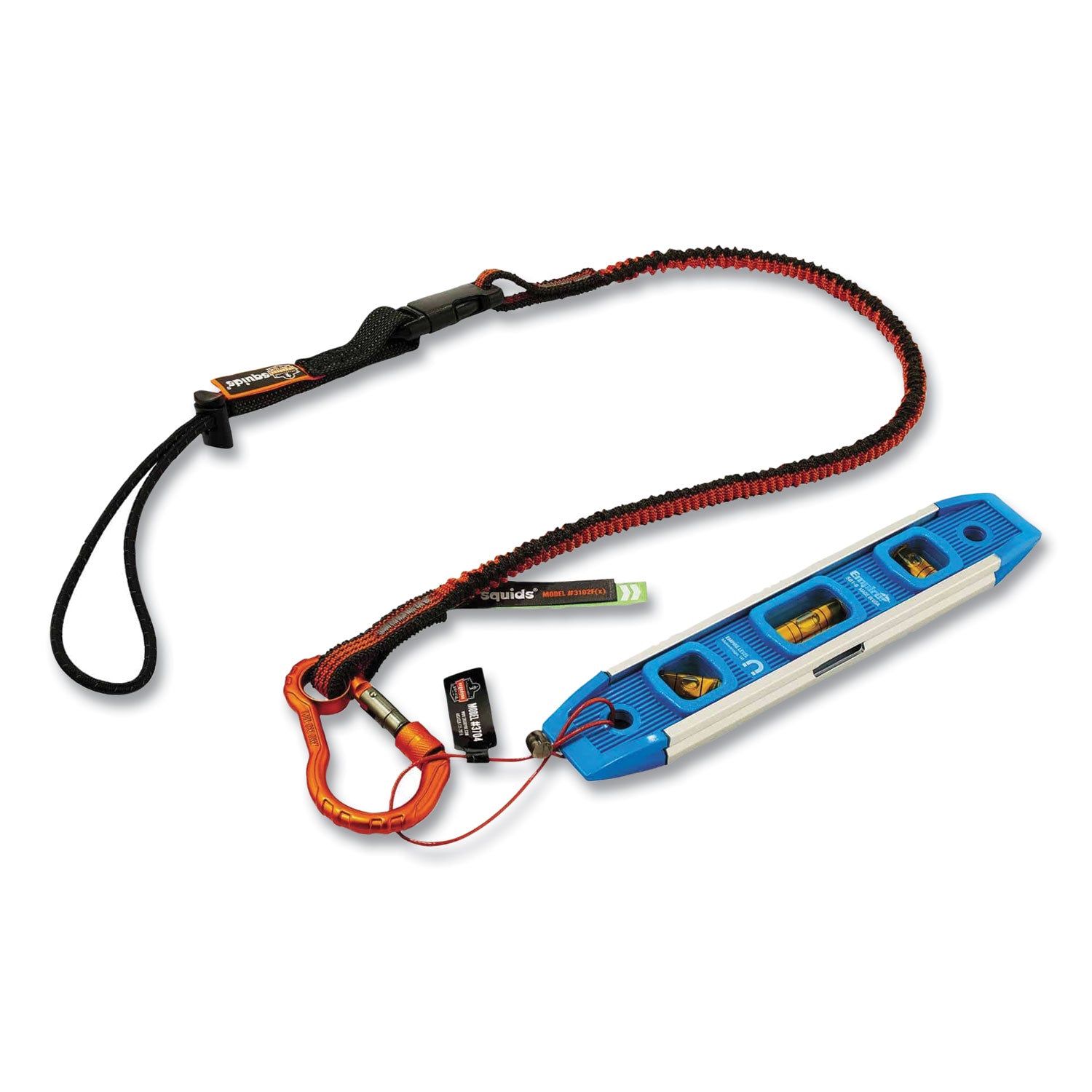 Squids 3102F(x) Tool Lanyard w/Aluminum Carabiner+Cinch-Loop, 5 lb Max Work Cap, 38" to 48", OR/GY,Ships in 1-3 Business Days