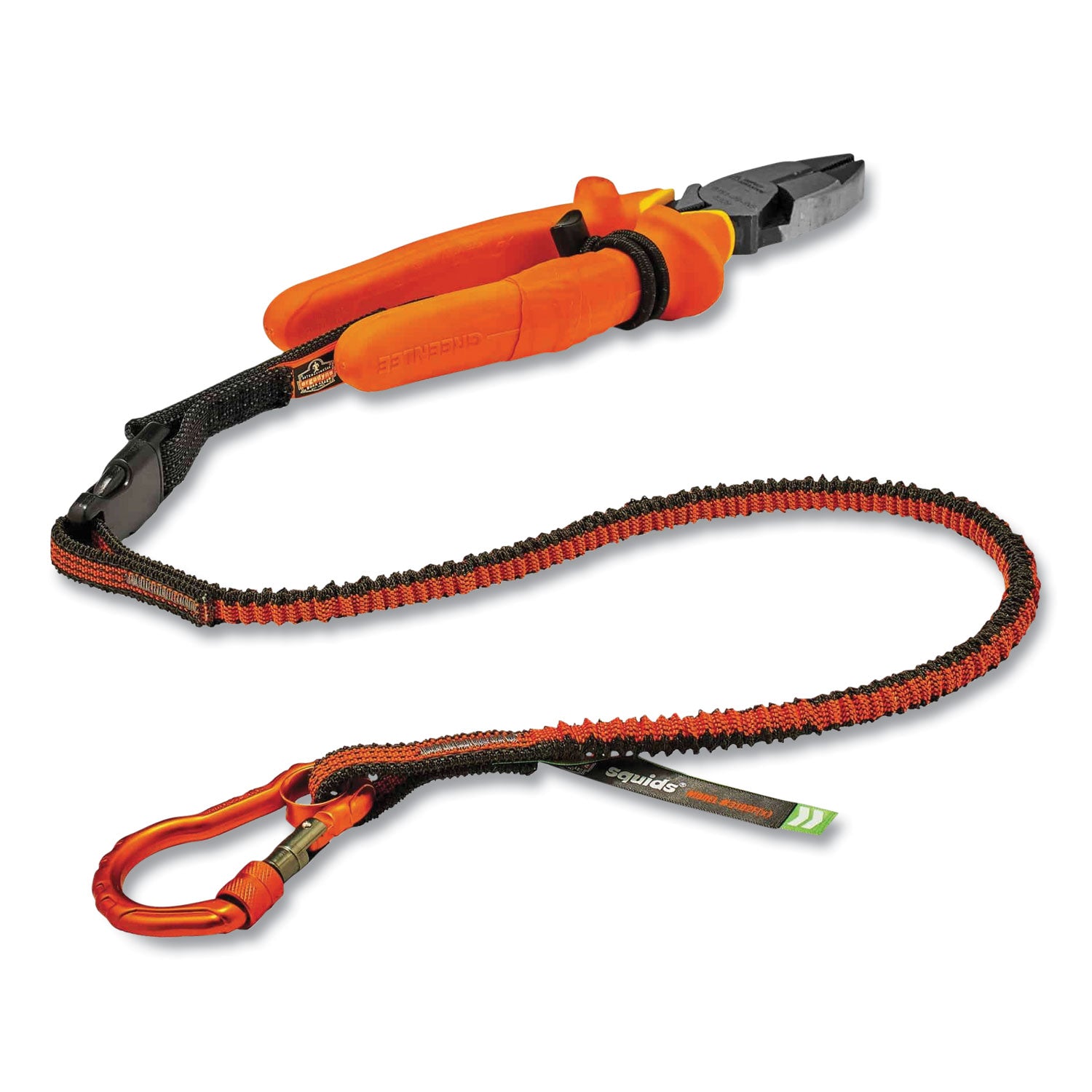 Squids 3102F(x) Tool Lanyard w/Aluminum Carabiner+Cinch-Loop, 5 lb Max Work Cap, 38" to 48", OR/GY,Ships in 1-3 Business Days