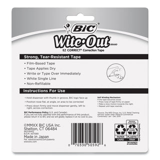 Wite-Out EZ Correct Correction Tape, Non-Refillable, Randomly Assorted Applicator Colors, 0.17" x 472", 2/Pack