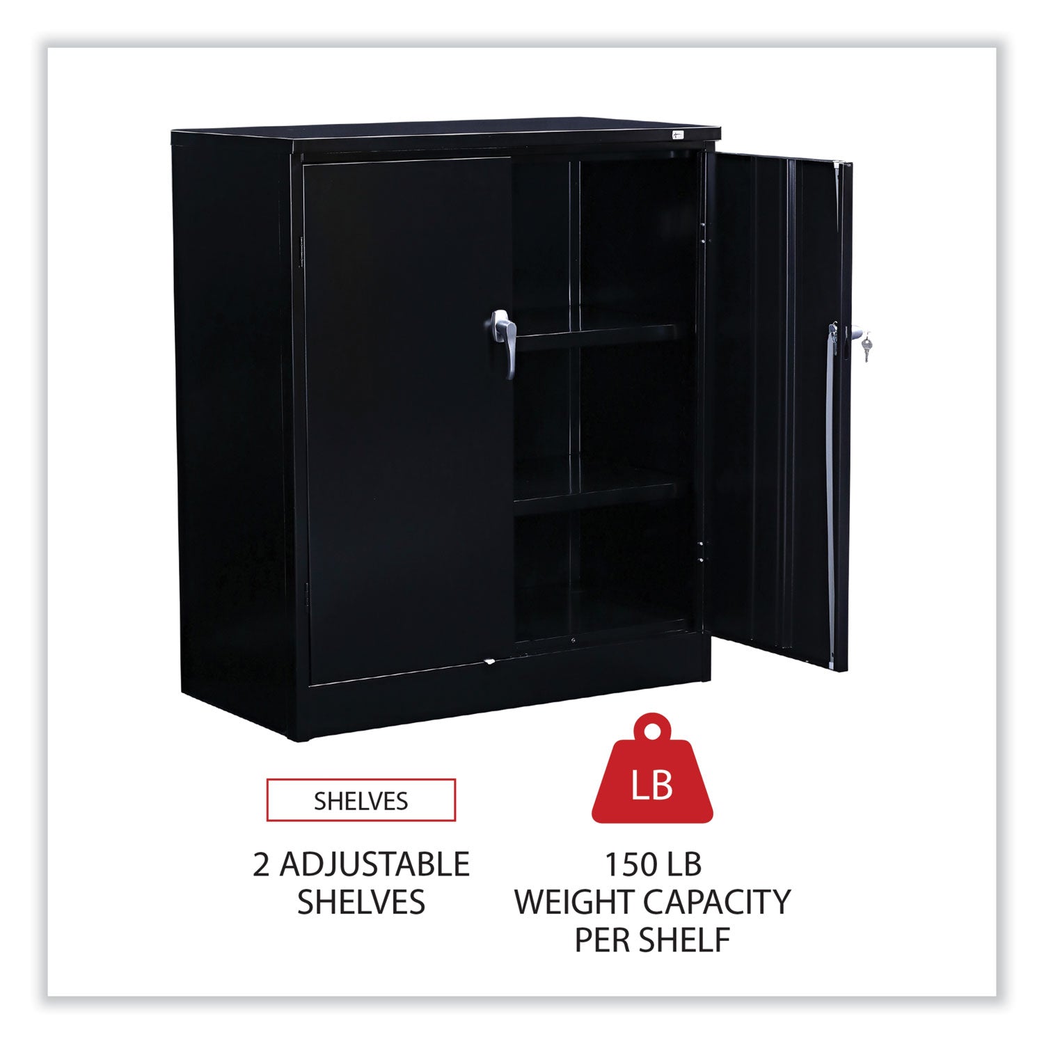 Assembled 42" High Heavy-Duty Welded Storage Cabinet, Two Adjustable Shelves, 36w x 18d, Black - 