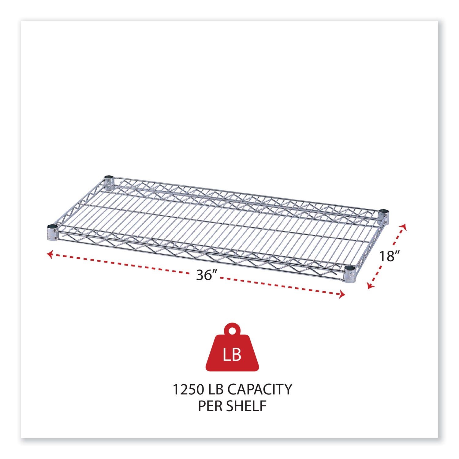 Industrial Wire Shelving Extra Wire Shelves, 36w x 18d, Silver, 2 Shelves/Carton