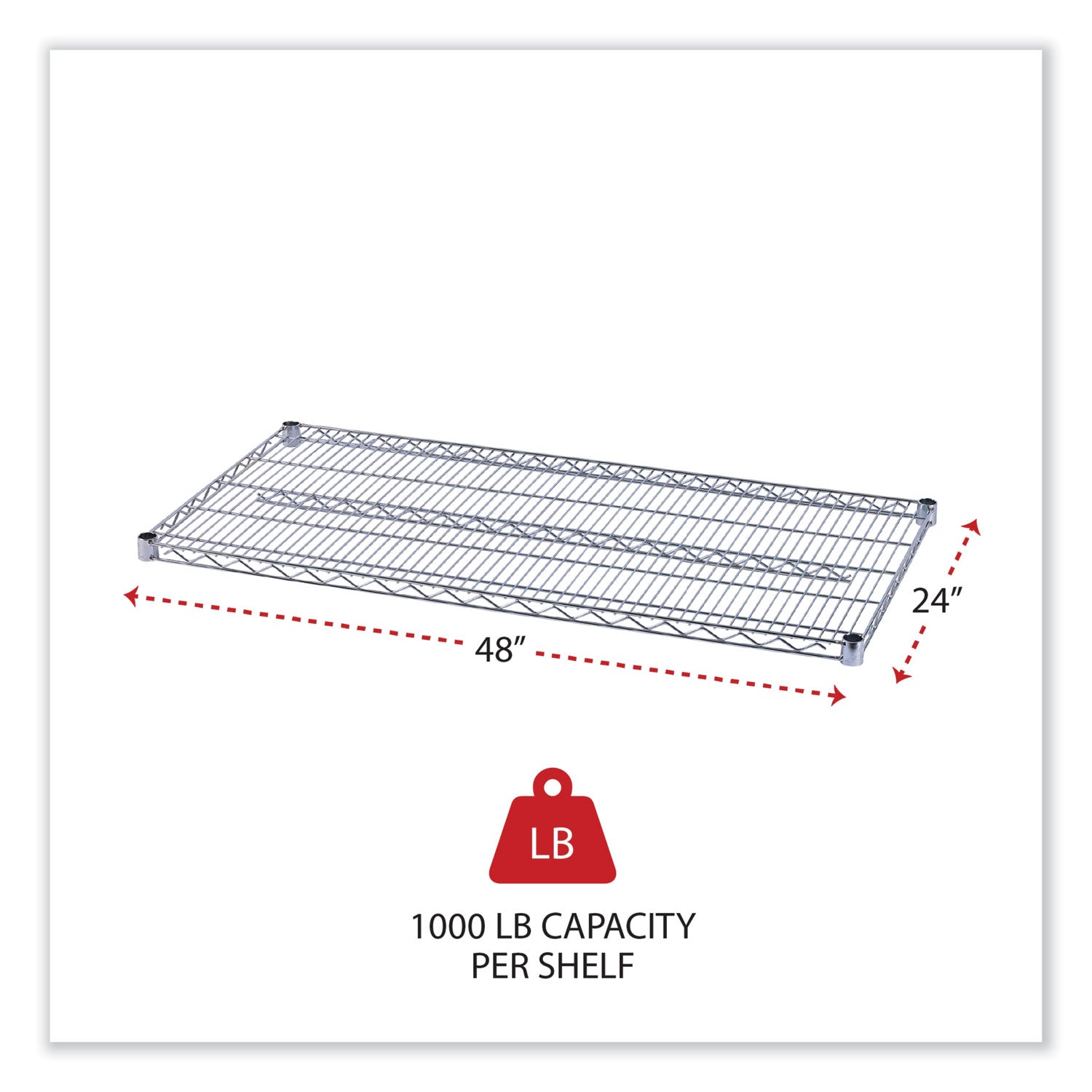 Industrial Wire Shelving Extra Wire Shelves, 48w x 24d, Silver, 2 Shelves/Carton