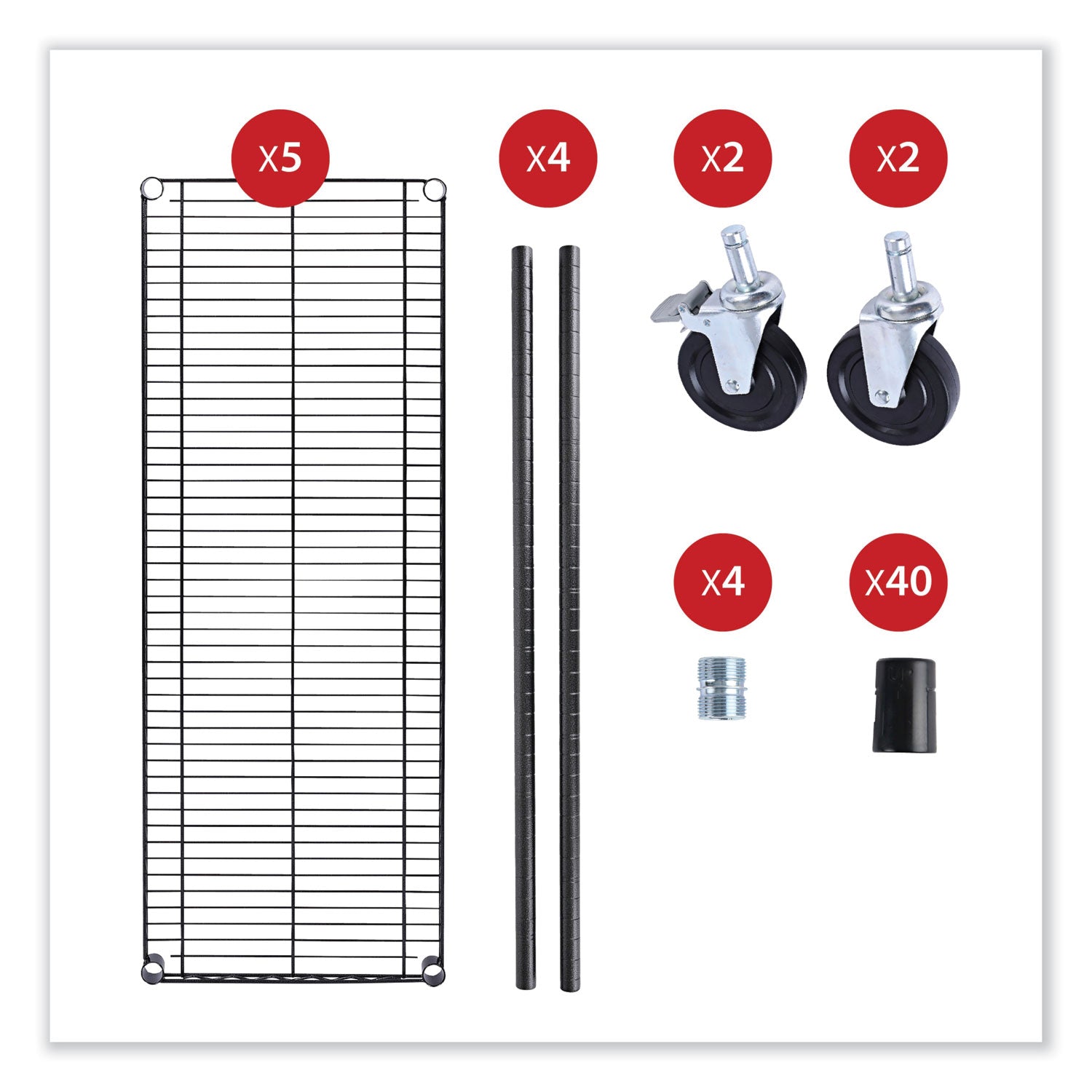 5-Shelf Wire Shelving Kit with Casters and Shelf Liners, 48w x 18d x 72h, Black Anthracite