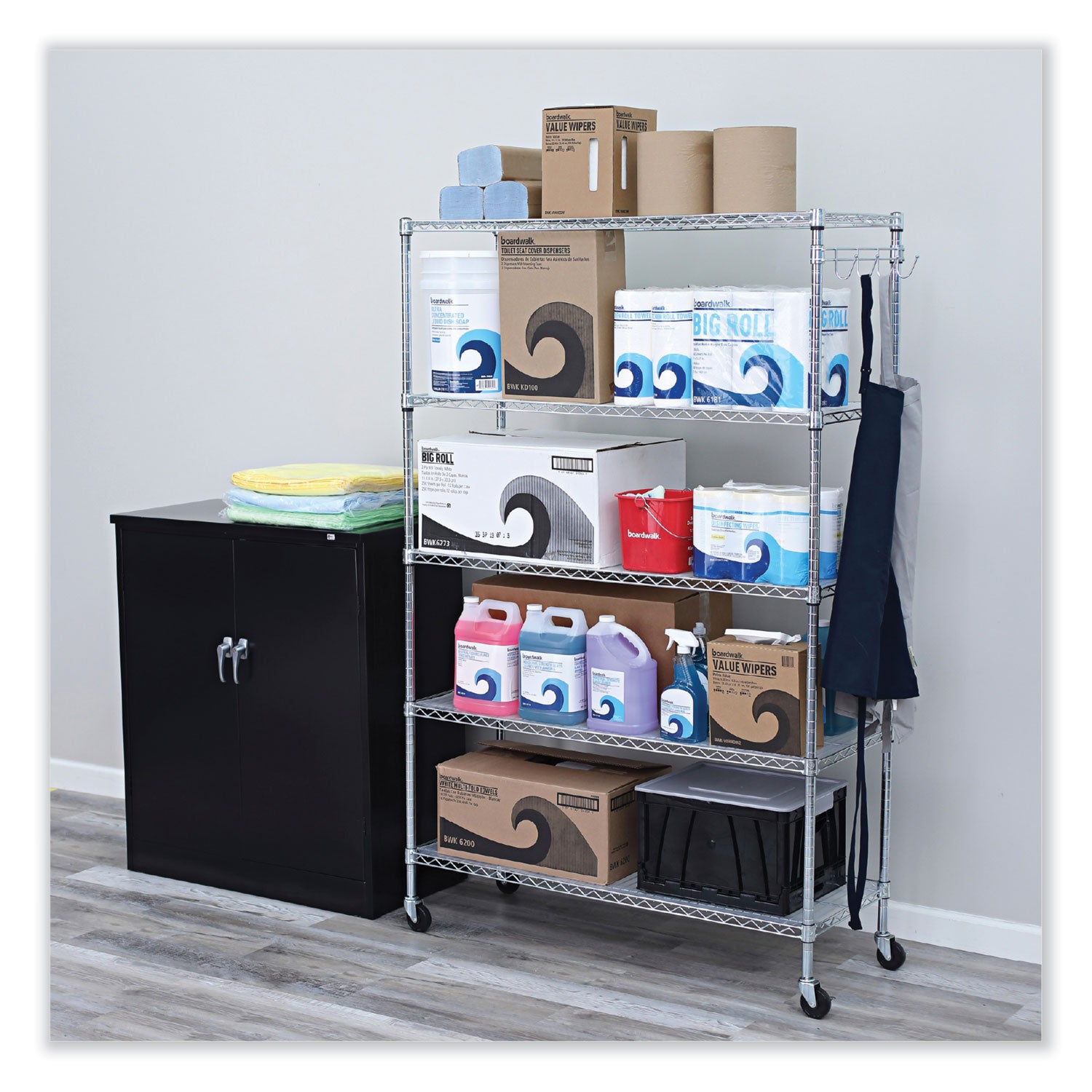 5-shelf-wire-shelving-kit-with-casters-and-shelf-liners-48w-x-18d-x-72h-silver_alesw654818sr - 5