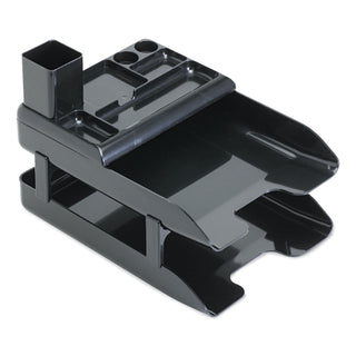 Corporate Desk Tray Set, 2 Sections, Letter to Legal Size Files, 10" x 13.63" x 2.25", Black, Set - 