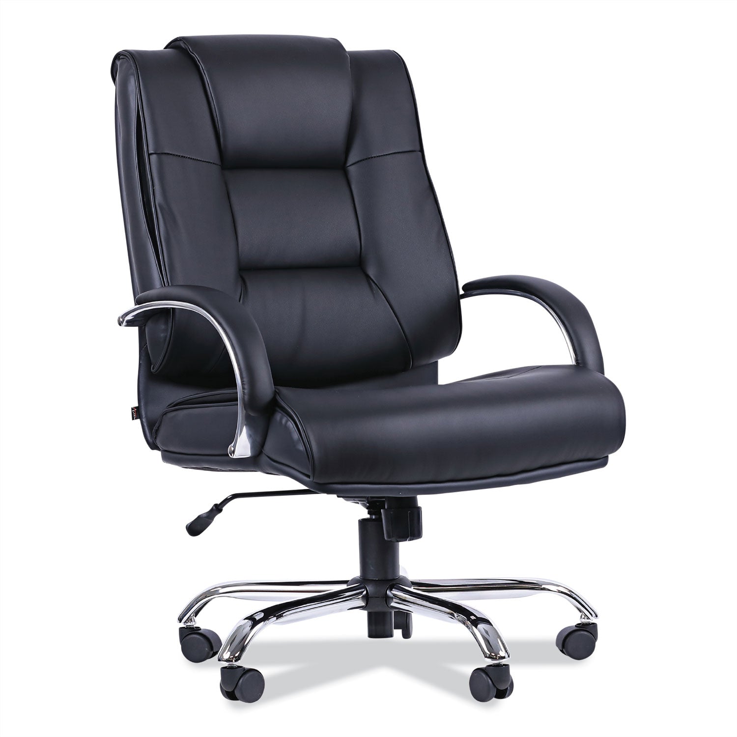 Alera Ravino Big/Tall High-Back Bonded Leather Chair, Headrest, Supports 450 lb, 20.07" to 23.74" Seat, Black, Chrome Base - 
