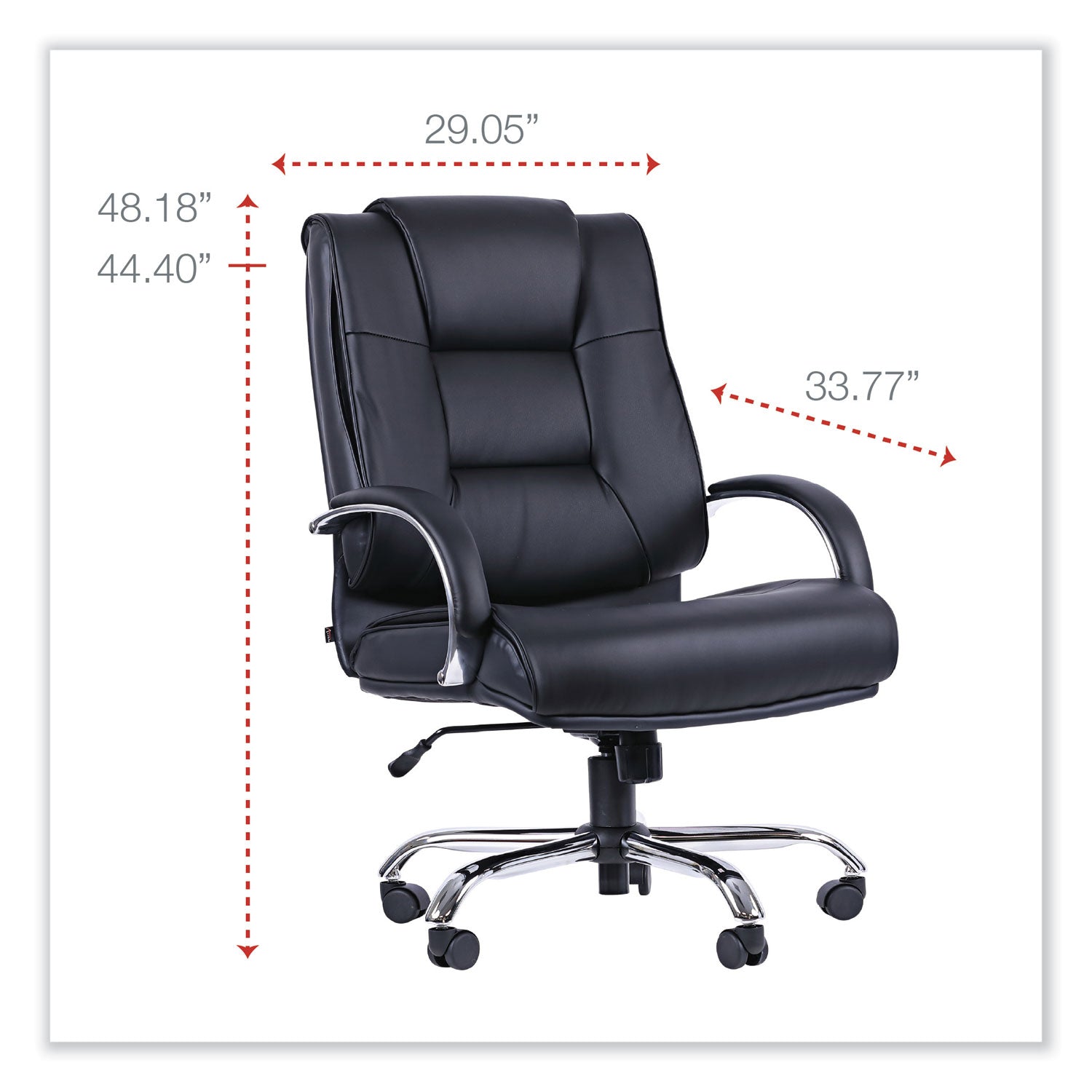 Alera Ravino Big/Tall High-Back Bonded Leather Chair, Headrest, Supports 450 lb, 20.07" to 23.74" Seat, Black, Chrome Base - 