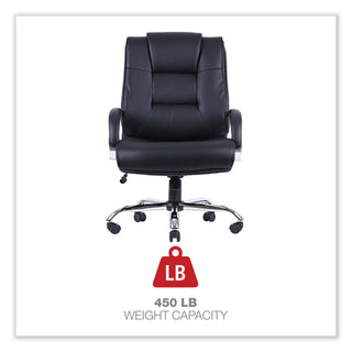 Alera Ravino Big/Tall High-Back Bonded Leather Chair, Headrest, Supports 450 lb, 20.07" to 23.74" Seat, Black, Chrome Base - 