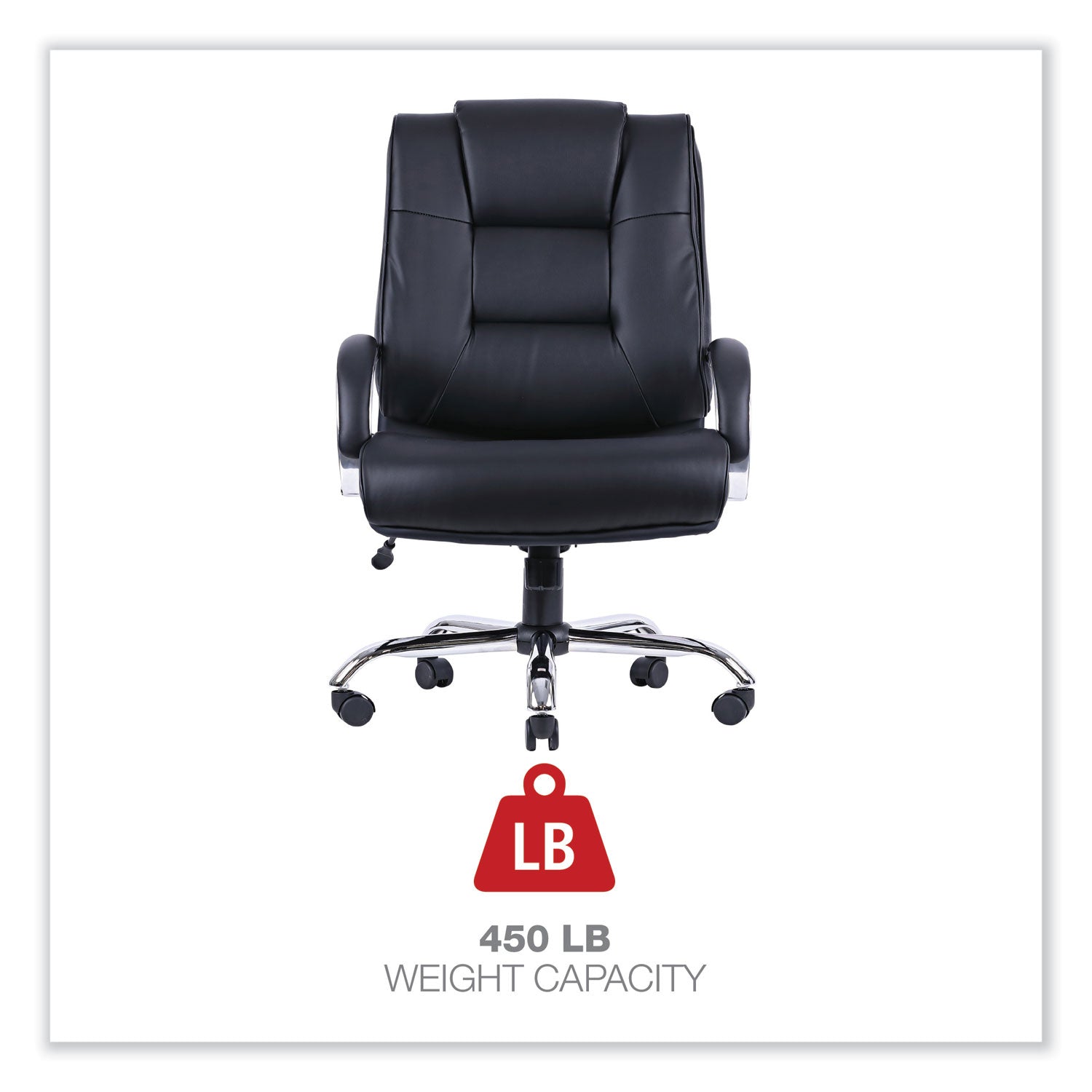 Alera Ravino Big/Tall High-Back Bonded Leather Chair, Headrest, Supports 450 lb, 20.07" to 23.74" Seat, Black, Chrome Base - 