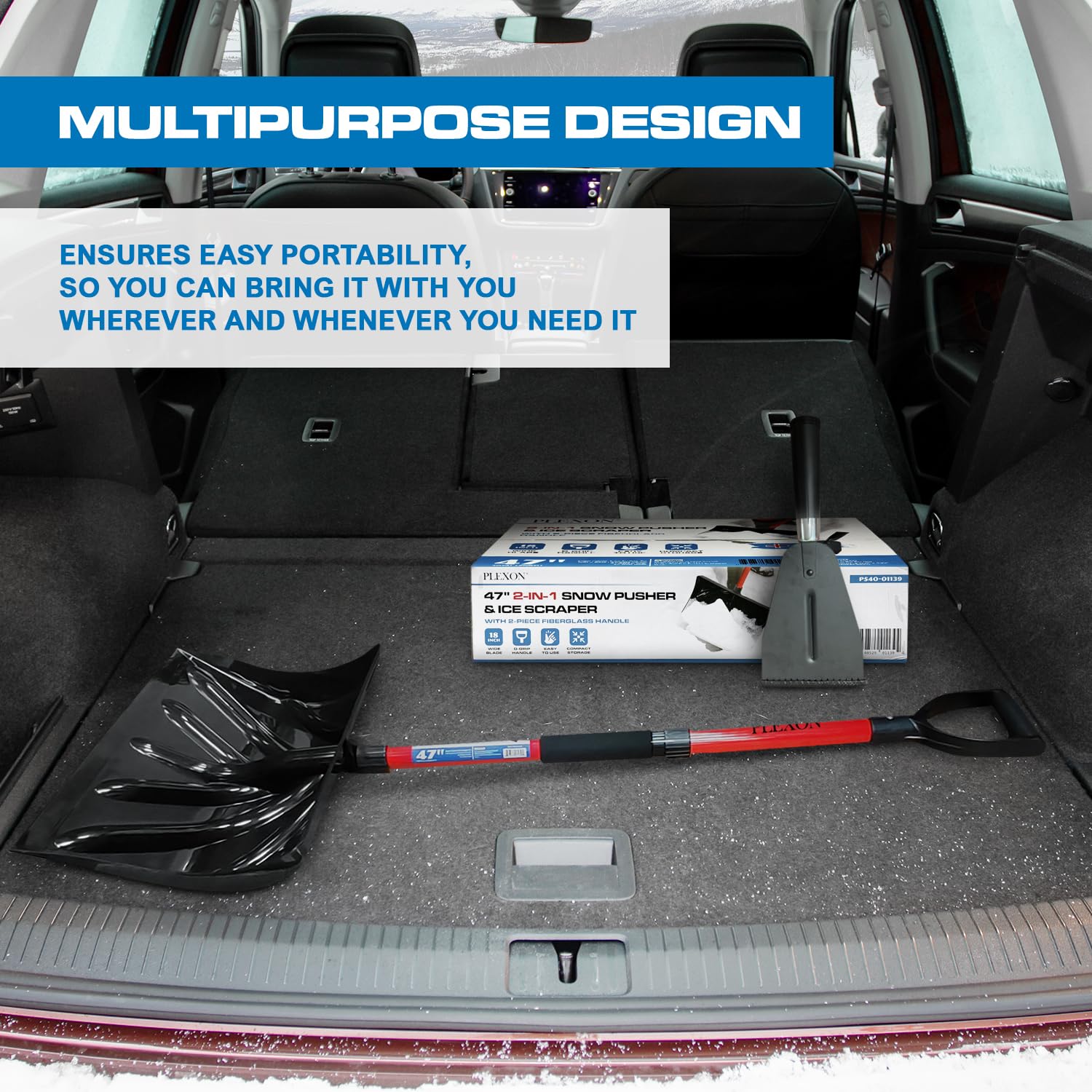 47" Snow Pusher & Ice Scraper Set with 2-piece Fiberglass Handle & Plastic D-Grip, 18" Wide Blade