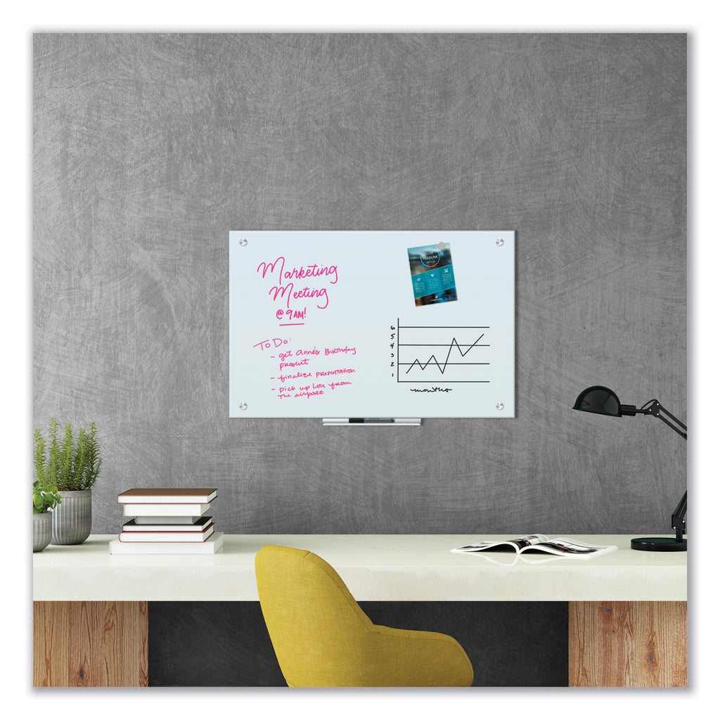 Glass Dry Erase Board, 35 x 23, White Surface