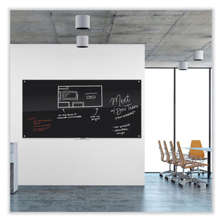 Black Glass Dry Erase Board, 96 x 47, Black Surface