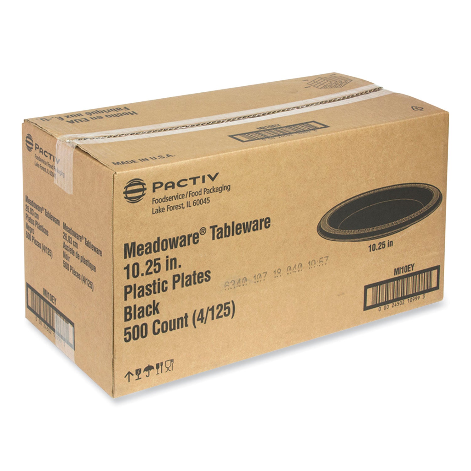 Meadoware Impact Plastic Dinnerware, Plate, 10.25" dia, Black, 500/Carton
