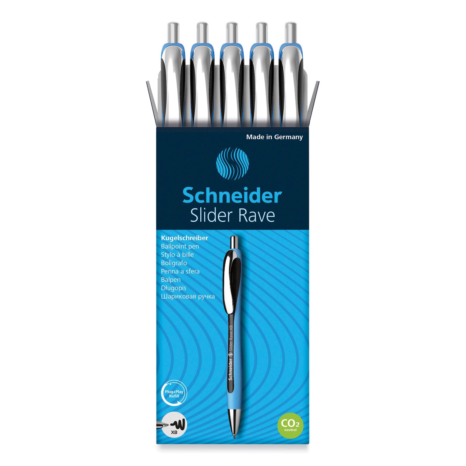 slider-rave-xb-ballpoint-pen-retractable-extra-bold-14-mm-black-ink-black-light-blue-barrel_red132501 - 1