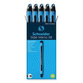 Slider Memo XB Ballpoint Pen, Stick, Extra-Bold 1.4 mm, Black Ink, Black/Light Blue Barrel, 10/Box