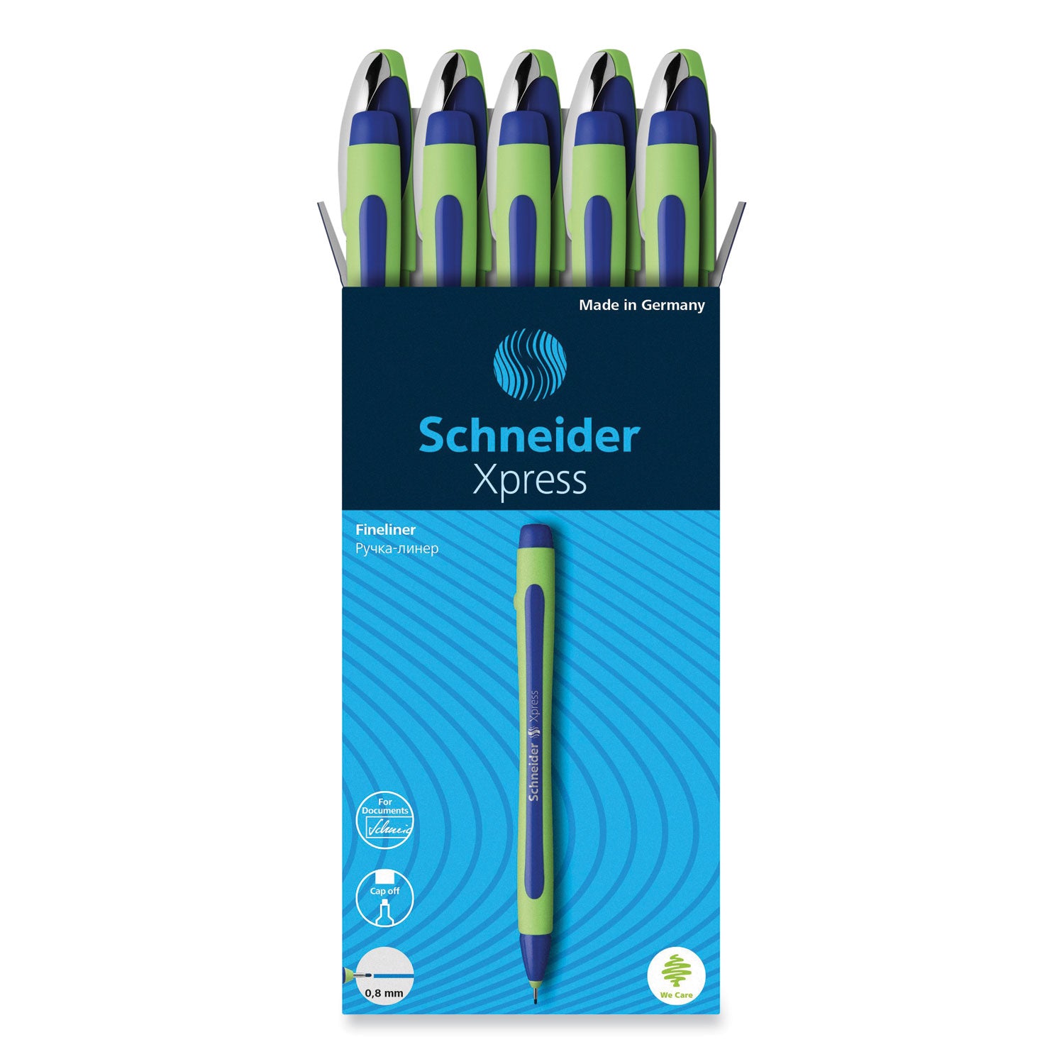 xpress-fineliner-porous-point-pen-stick-medium-08-mm-blue-ink-blue-green-barrel-10-box_red190003 - 1