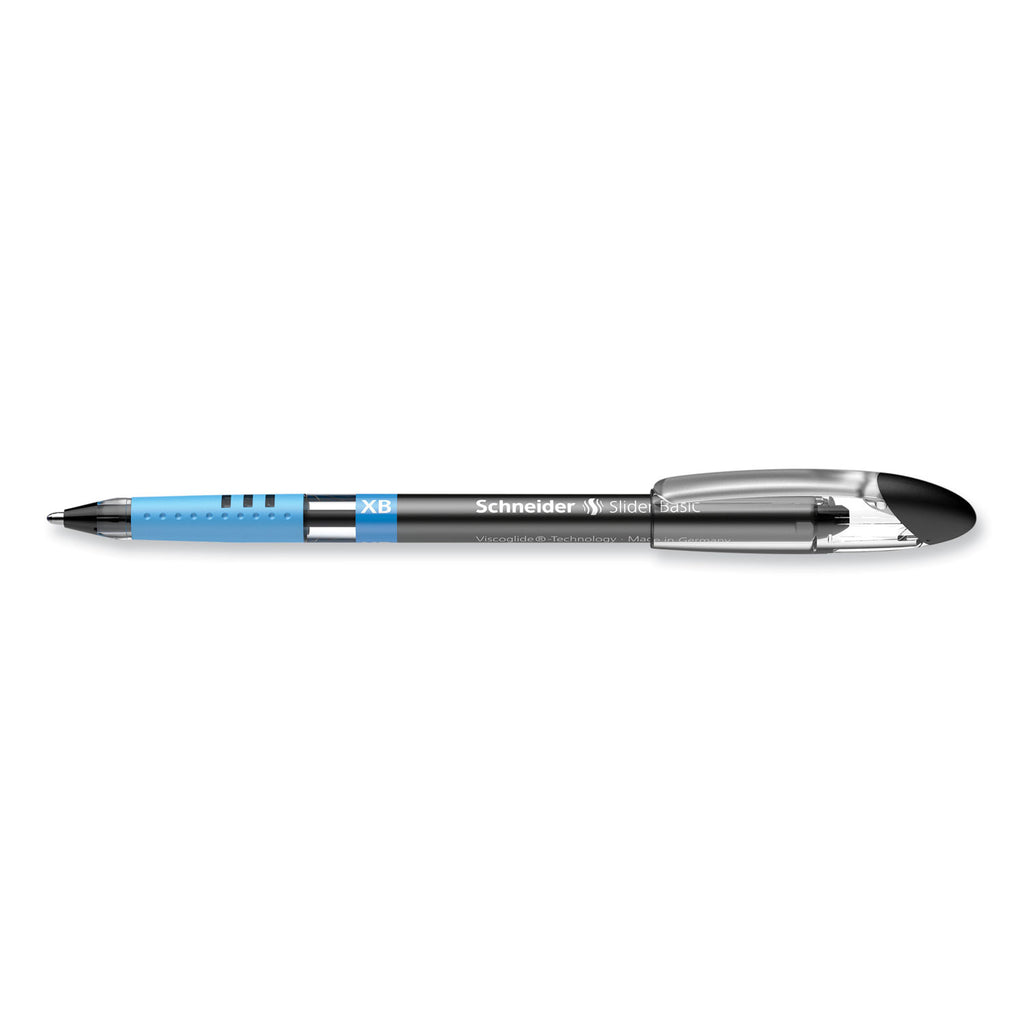 Slider Basic Ballpoint Pen, Stick, Extra-Bold 1.4 mm, Black Ink, Black Barrel, 10/Box