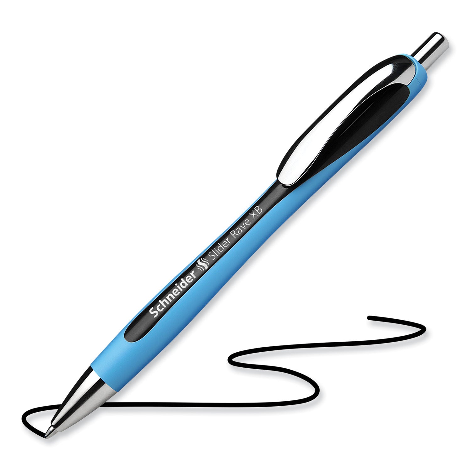 slider-rave-xb-ballpoint-pen-retractable-extra-bold-14-mm-black-ink-black-light-blue-barrel_red132501 - 2