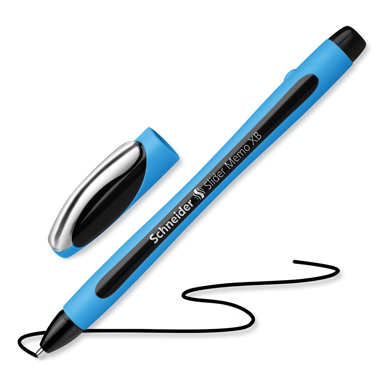 slider-memo-xb-ballpoint-pen-stick-extra-bold-14-mm-black-ink-black-light-blue-barrel-10-box_red150201 - 2