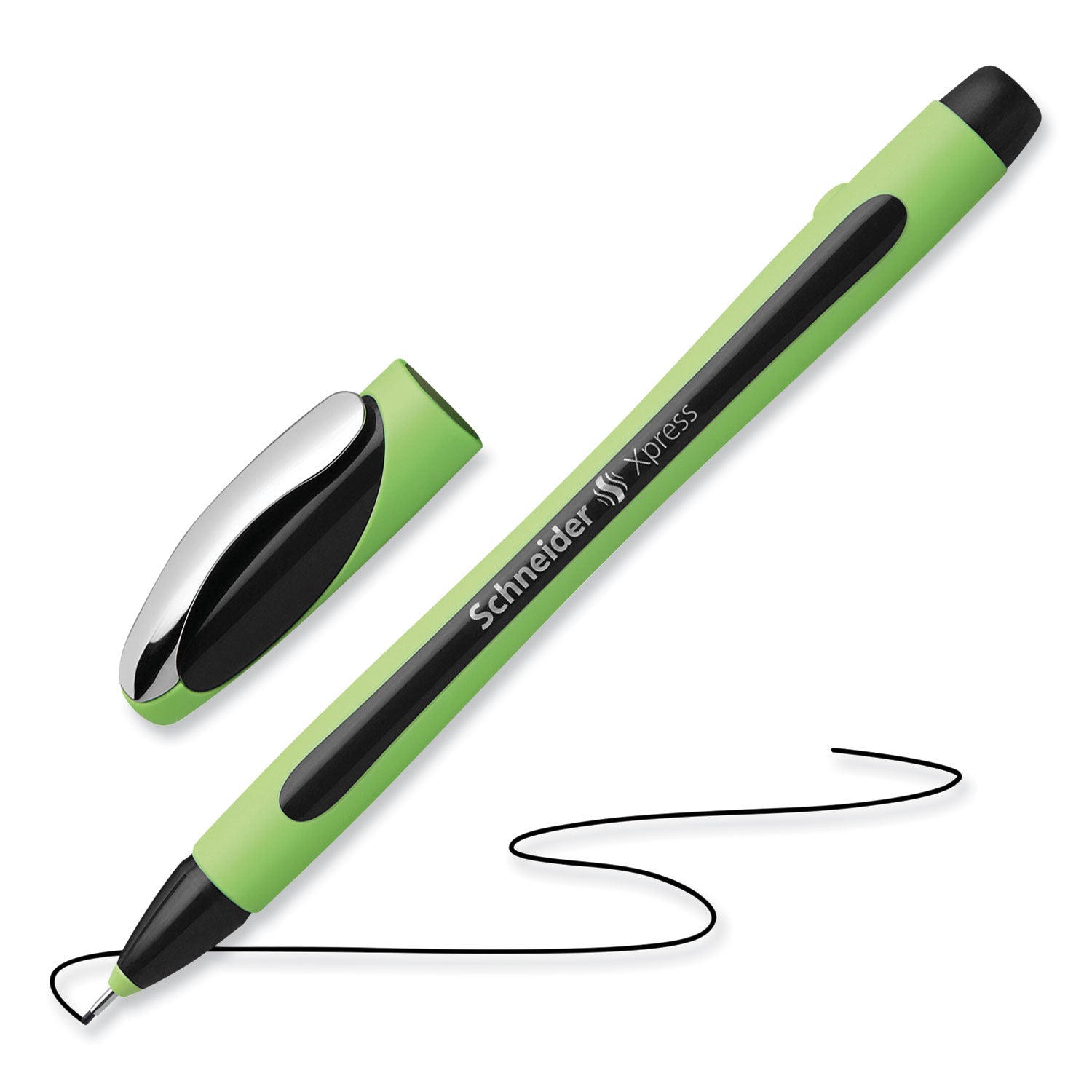 xpress-fineliner-porous-point-pen-stick-medium-08-mm-black-ink-black-green-barrel-10-box_red190001 - 2