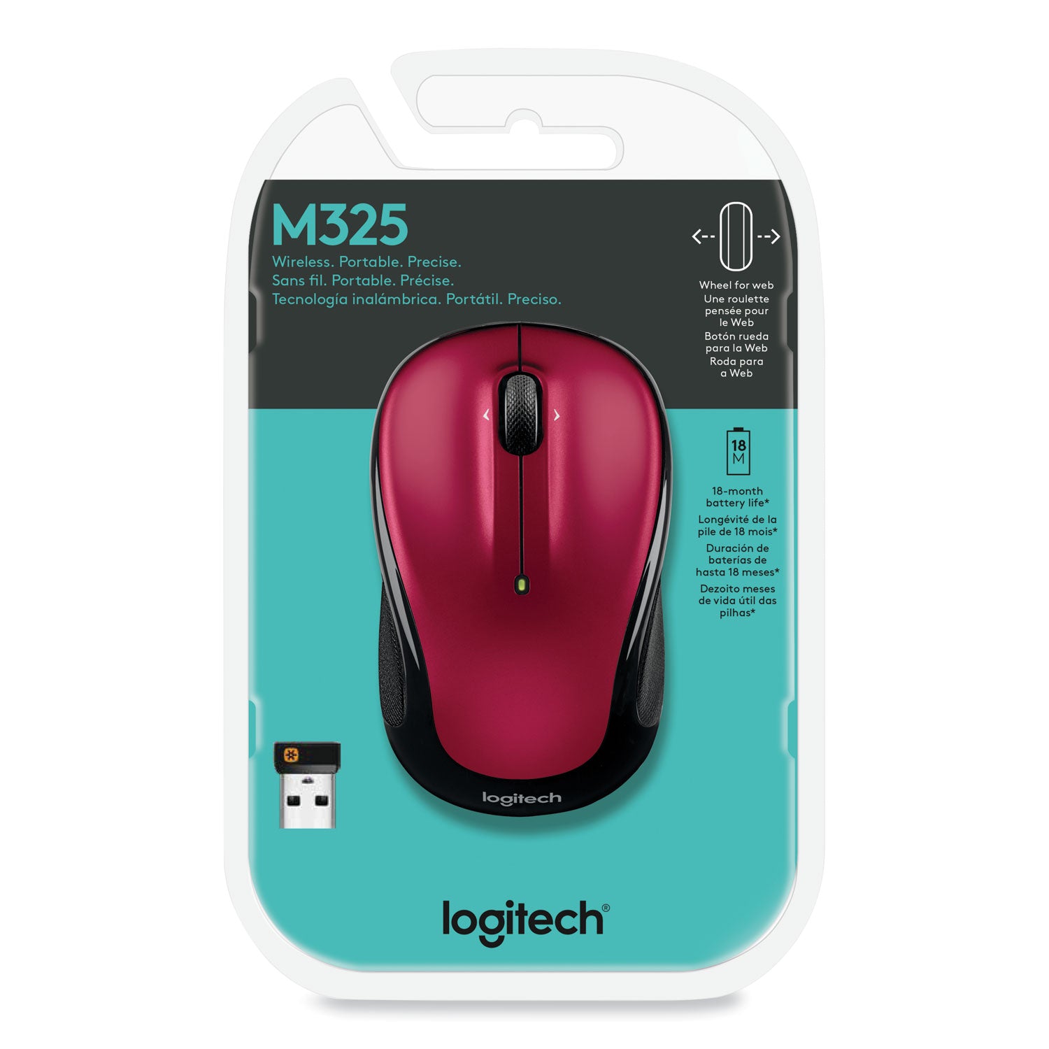 M325 Wireless Mouse, 2.4 GHz Frequency/30 ft Wireless Range, Left/Right Hand Use, Red - 