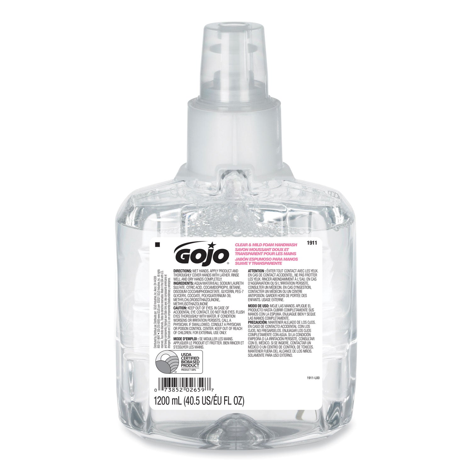 clear-and-mild-foam-handwash-refill-for-gojo-ltx-12-dispenser-fragrance-free-1200-ml-refill-2-carton_goj191102ct - 1
