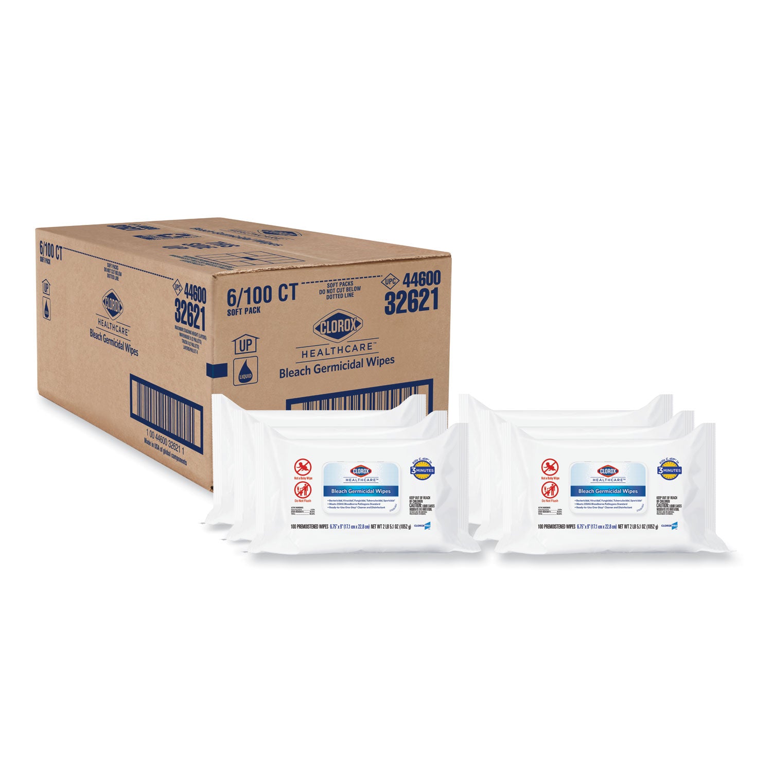 bleach-germicidal-wipes-1-ply-675-x-9-unscented-white-100-wipes-flat-pack-6-packs-carton_clo32621 - 1