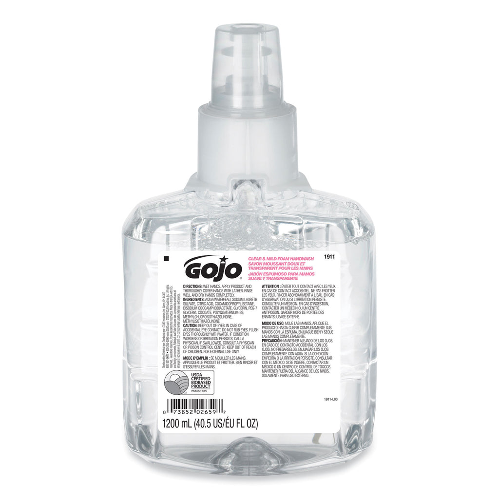Clear and Mild Foam Handwash Refill, For GOJO LTX-12 Dispenser, Fragrance-Free, 1,200 mL Refill