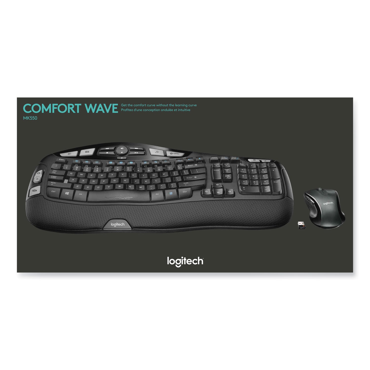 MK550 Wireless Wave Keyboard + Mouse Combo, 2.4 GHz Frequency/30 ft Wireless Range, Black - 