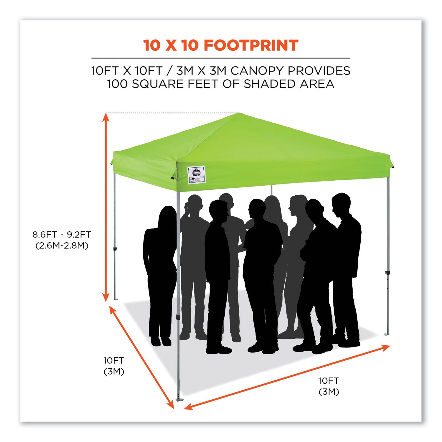 Shax 6010 Lightweight Pop-Up Tent, Single Skin, 10 ft x 10 ft, Polyester/Steel, Lime, Ships in 1-3 Business Days