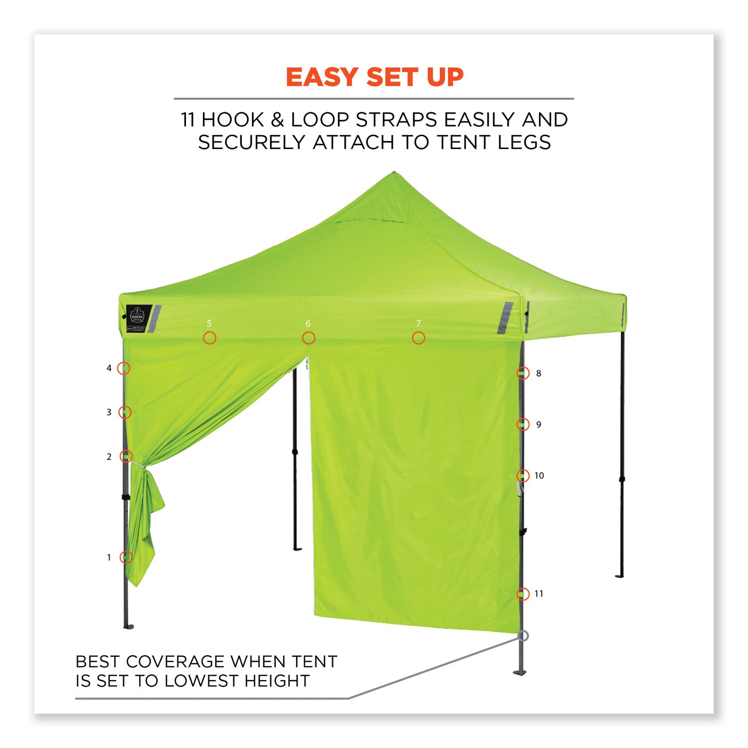 Shax 6096 Pop-Up Tent Sidewall with Zipper, Single Skin, 10 ft x 10 ft, Polyester, Lime, Ships in 1-3 Business Days