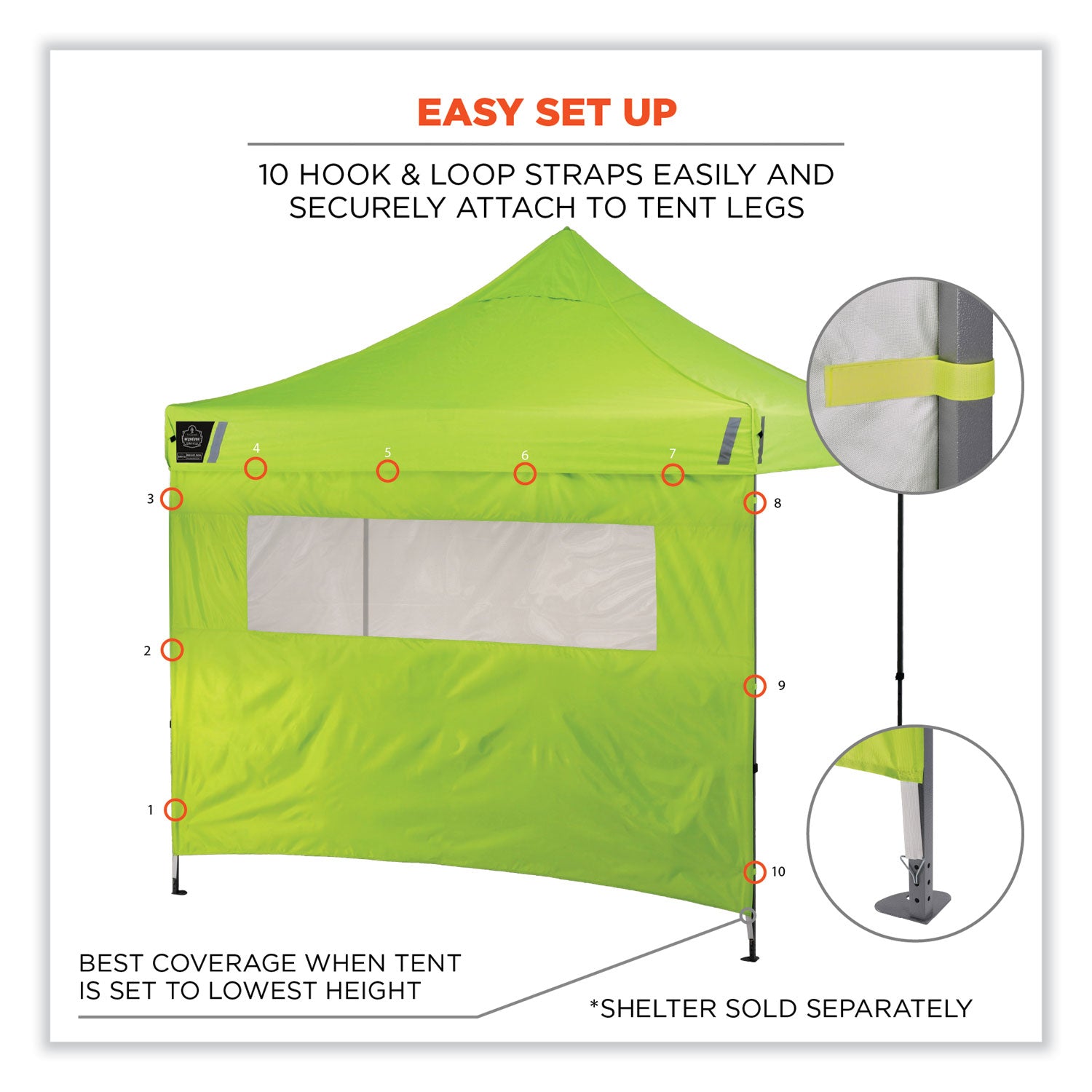 shax-6092-pop-up-tent-sidewall-with-mesh-window-single-skin-10-ft-x-10-ft-polyester-lime-ships-in-1-3-business-days_ego12989 - 4