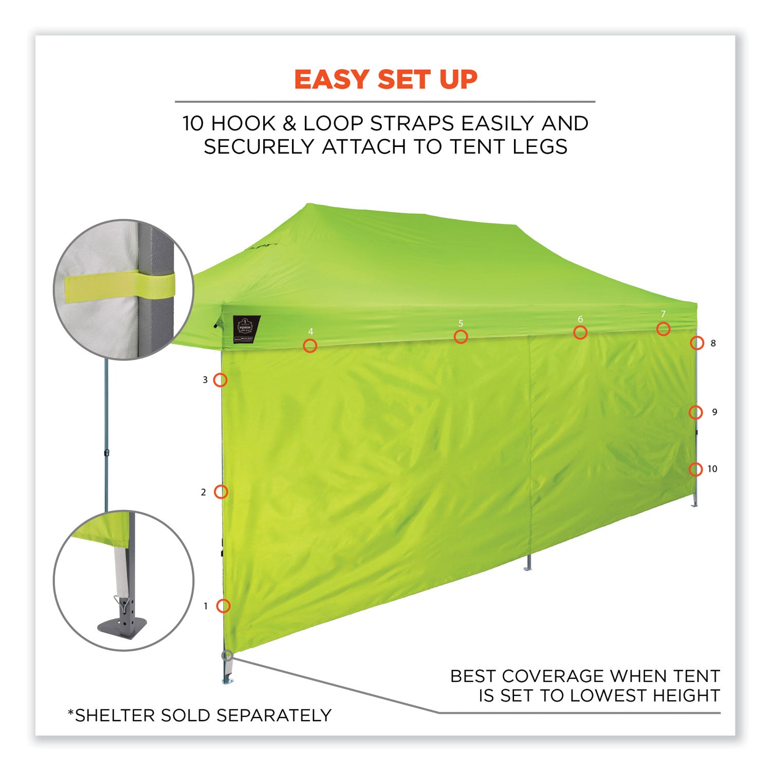 Shax 6097 Pop-Up Tent Sidewall, Single Skin, 10 ft x 10 ft, Polyester, Lime, Ships in 1-3 Business Days