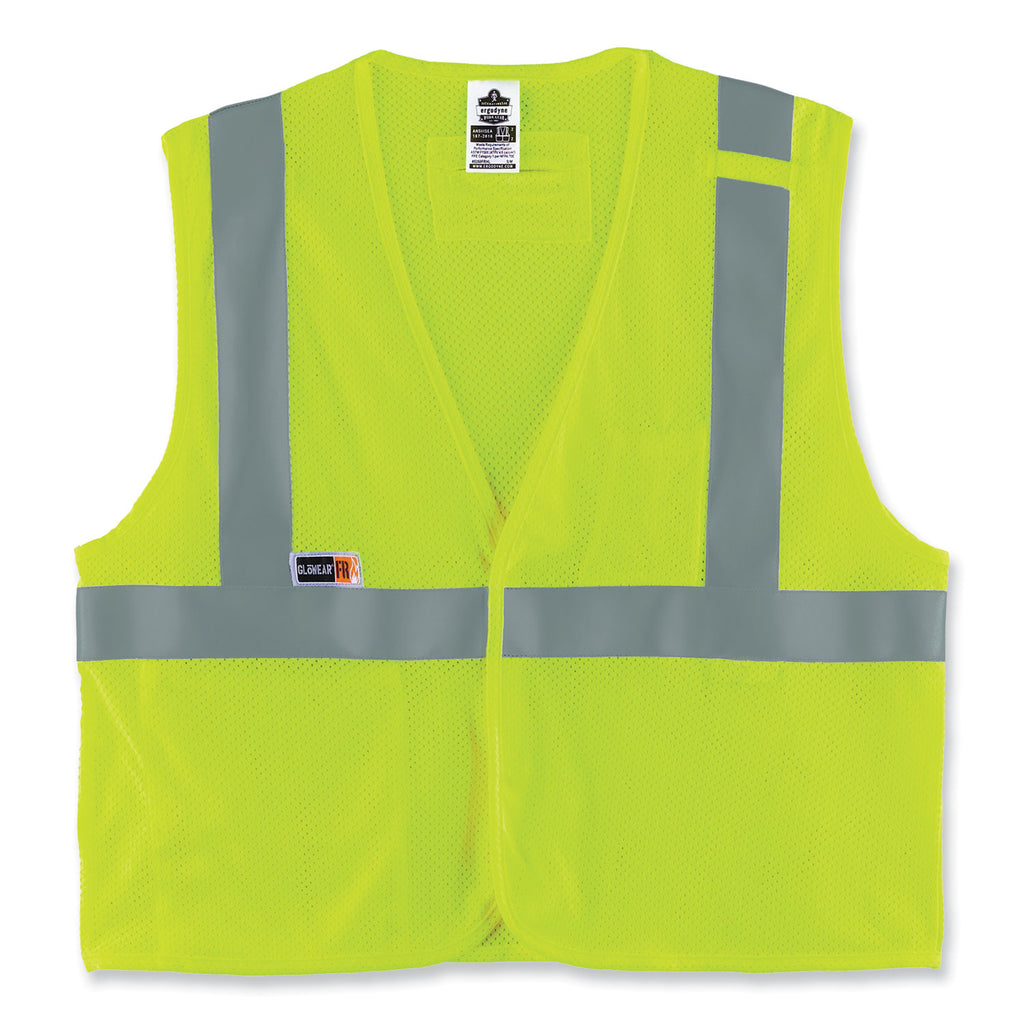 GloWear 8263FRHL Class 2 FR Safety Economy Hook and Loop Vest, Modacrylic Mesh/Cotton, S/M, Lime, Ships in 1-3 Business Days