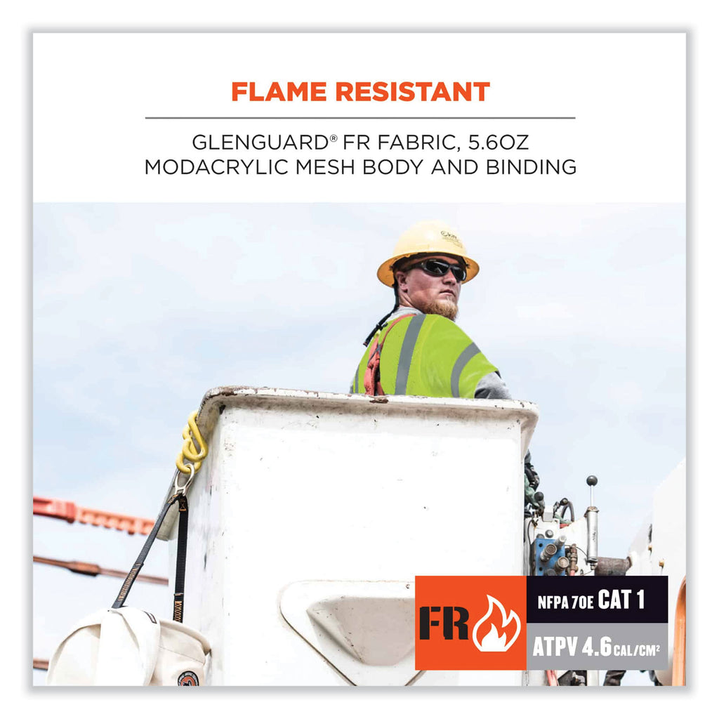GloWear 8356FRHL Class 3 FR Hook and Loop Safety Vest with Sleeves, Modacrylic, Large/XL, Lime, Ships in 1-3 Business Days