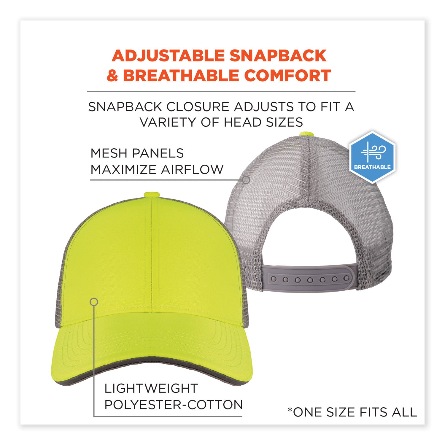 glowear-8933-reflective-snapback-hat-cotton-polyester-one-size-fits-most-hi-vis-lime-ships-in-1-3-business-days_ego23245 - 3