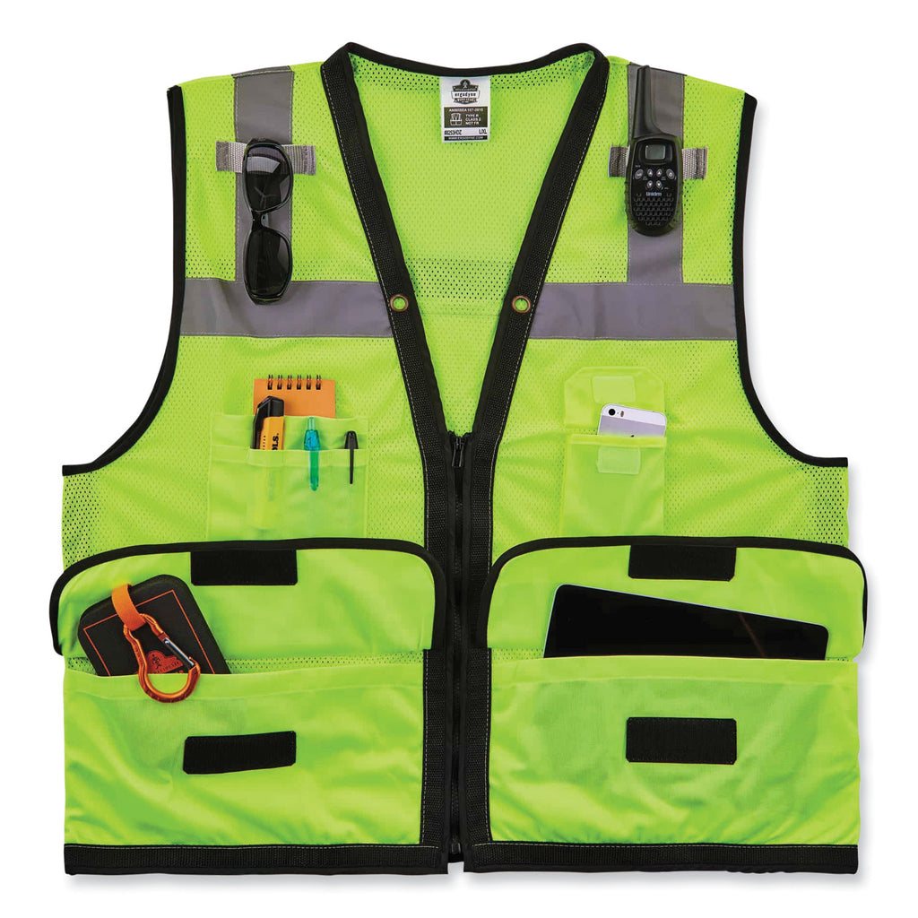 GloWear 8253HDZ Class 2 Heavy-Duty Mesh Surveyors Vest, Polyester, Large/X-Large, Lime, Ships in 1-3 Business Days