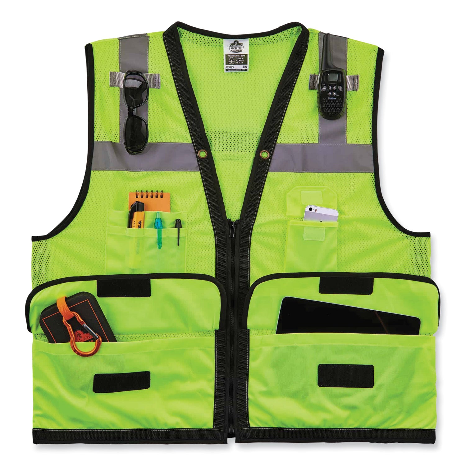 GloWear 8253HDZ Class 2 Heavy-Duty Mesh Surveyors Vest, Polyester, Large/X-Large, Lime, Ships in 1-3 Business Days