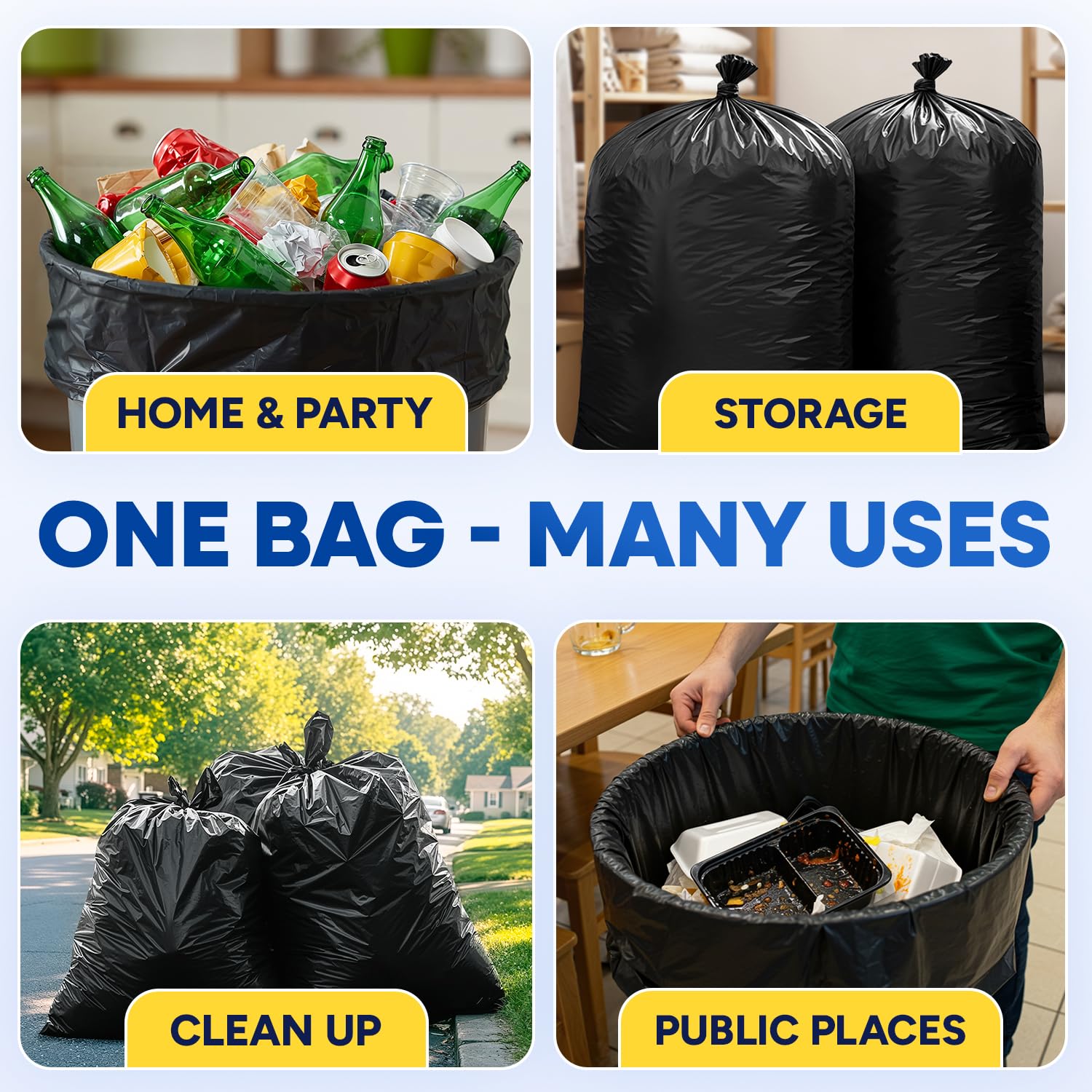 38" x 58" 60 Gal 2 Mil Black Trash Bags, 100/Case