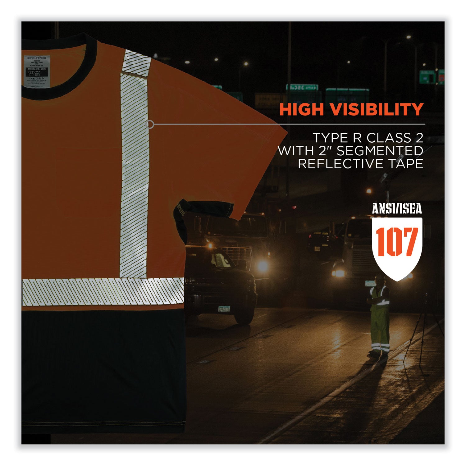 GloWear 8283BK Class 2 Lightweight Performance Hi-Vis T-Shirt, Polyester, Large, Orange, Ships in 1-3 Business Days