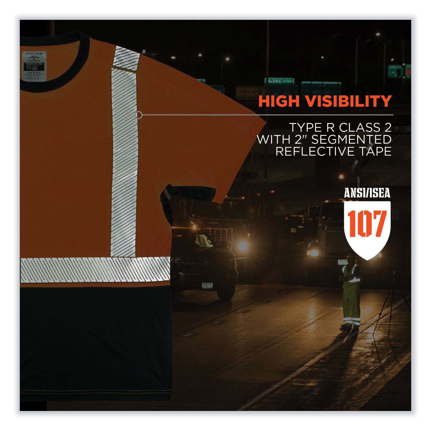 GloWear 8283BK Class 2 Lightweight Performance Hi-Vis T-Shirt, Polyester, 5X-Large, Orange, Ships in 1-3 Business Days