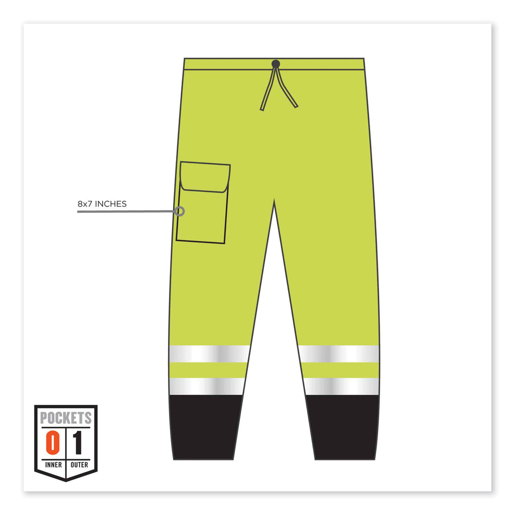 GloWear 8910BK Class E Hi-Vis Pants with Black Bottom, Polyester, Small/Medium, Lime, Ships in 1-3 Business Days