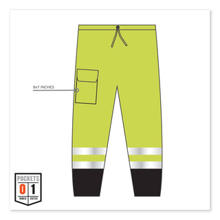 GloWear 8910BK Class E Hi-Vis Pants with Black Bottom, Polyester, Small/Medium, Lime, Ships in 1-3 Business Days