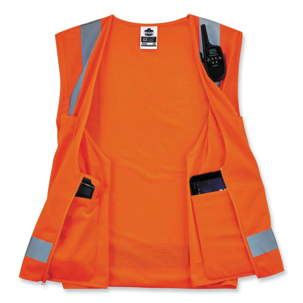 GloWear 8249Z Class 2 Economy Surveyors Zipper Vest, Polyester, X-Small, Orange, Ships in 1-3 Business Days