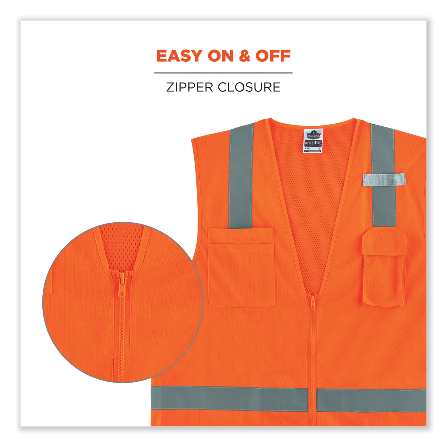 GloWear 8249Z Class 2 Economy Surveyors Zipper Vest, Polyester, X-Small, Orange, Ships in 1-3 Business Days